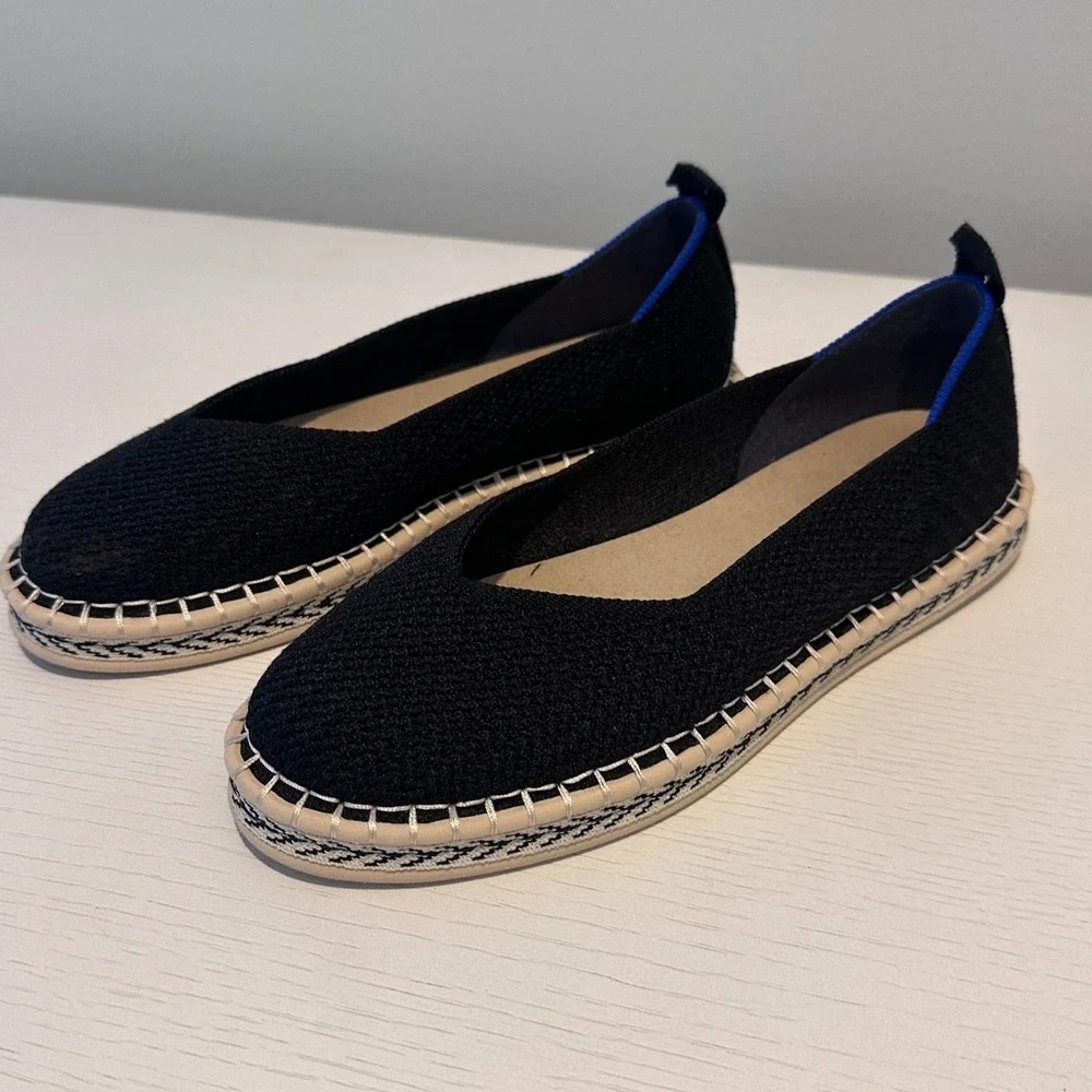 Rothys The Espadrille Black Solid Knit Slip On Flats Women Size 7